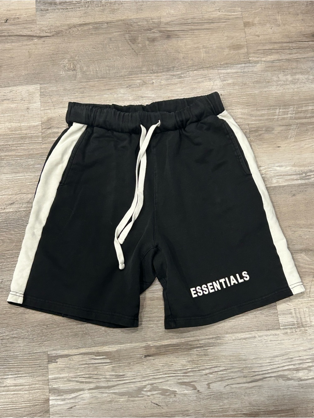 Black Fleece Shorts White Side Stripe Essentials Graphic Lounge